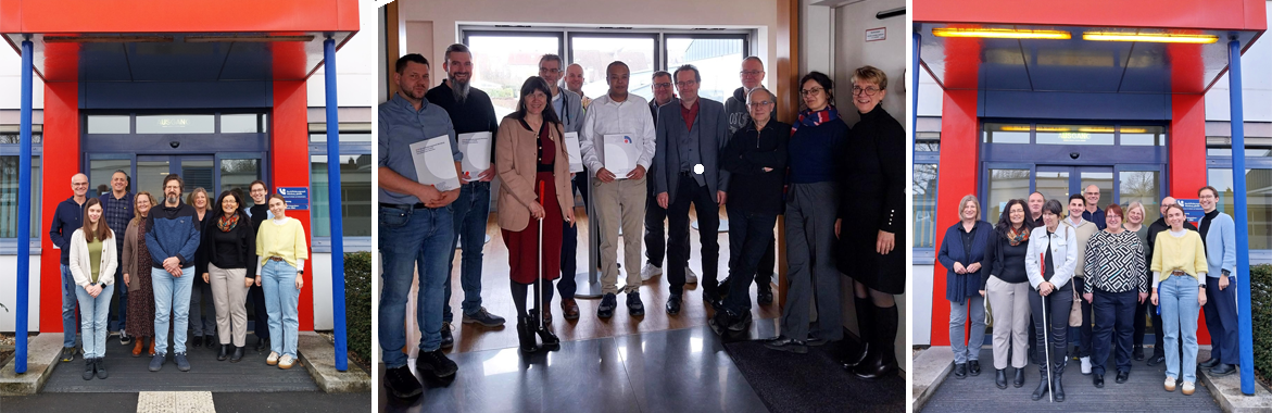 Gruppenfotos der erfolgreichen 
        Abschlusskurse mit Geschäftsführerin Judith Faltl und ihren Ausbildern und Ausbilderinnen