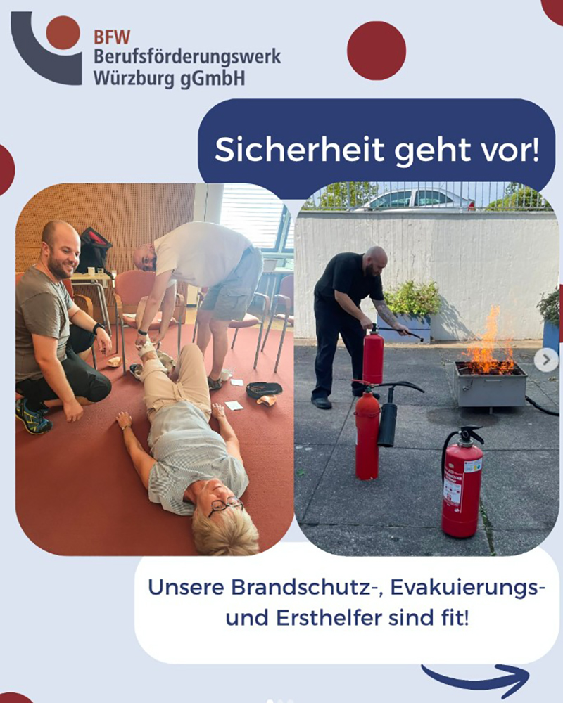 Collage aus Fotos aus der Erste-Hile-Schulung und der Brandschutzschulung Collage aus Fotos aus der Erste-Hile-Schulung und der Brandschutzschulung